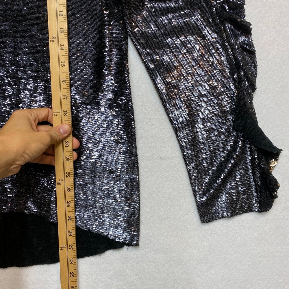 IRO Cold Shouder Top Womens Size 36 Black Sequin Ruffle Sleeve V-Neck - Picture 3 of 9